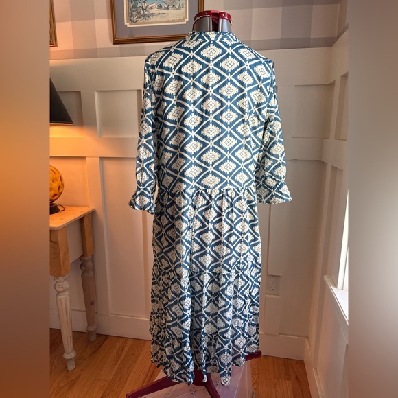 Dolma Cotton Blue and White Midi Dress Size Small - Picture 11 of 11